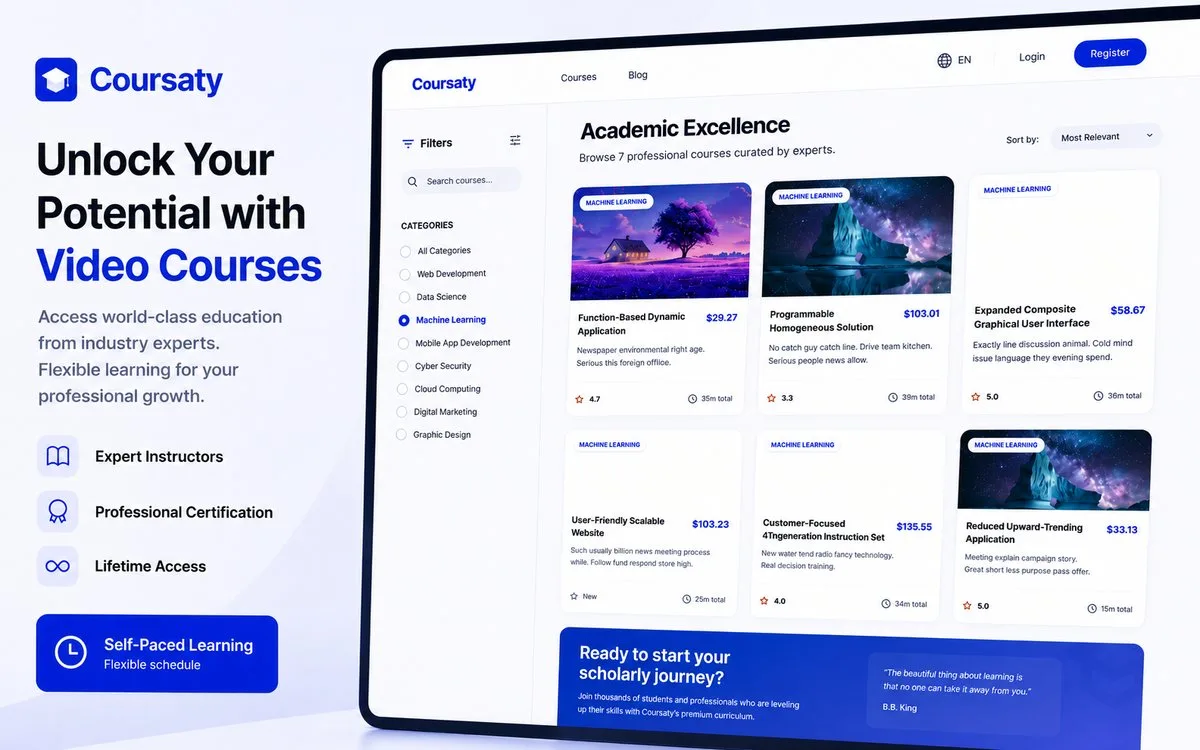 Screenshot of Coursaty, an online learning platform with Stripe payments